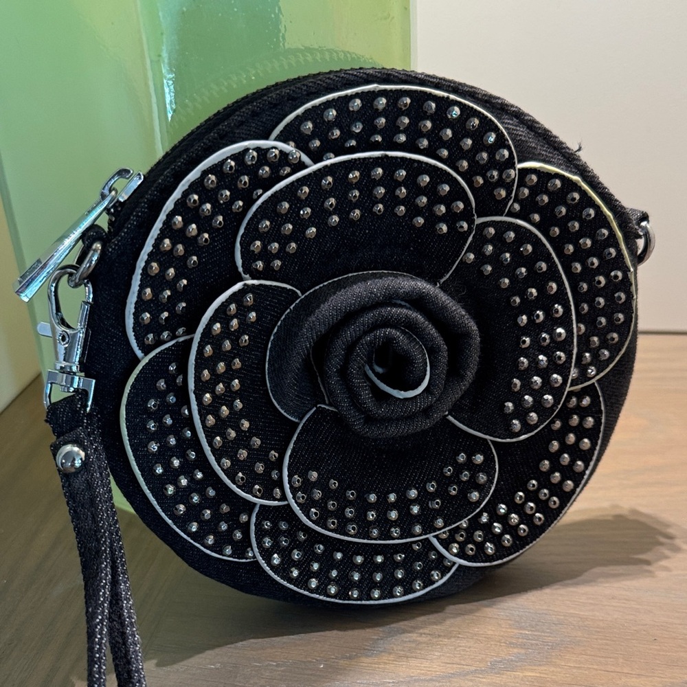 Black Floral Studded Women's Bag - Picture 2 of 7